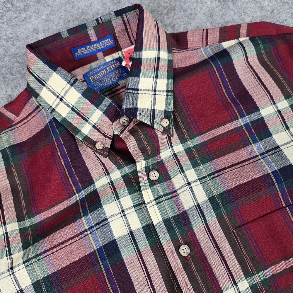 Pendleton Shirt Mens Large Plaid 100% Wool Long Sleeve Button Up Made USA